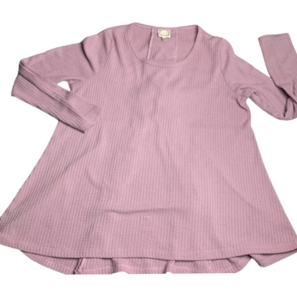 Pink thermal knit top tunic long sleeve laced up back EUC XL - Picture 1 of 8